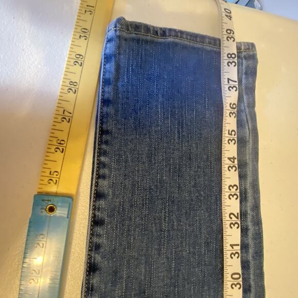 Y2K Women's American Eagle Stretch Low Rise Skinny Jeans Size 4 Distressed Blue - Picture 5 of 9